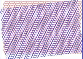 Schematic of a moiré pattern in twisted bilayer graphene. Image: Eva Andrei/Rutgers University-New Brunswick.