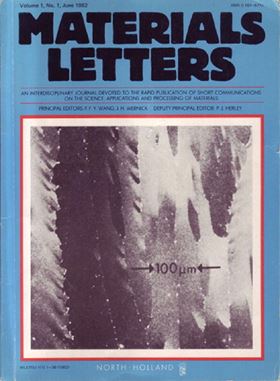 Front cover of the first issue of Materials Letters, showing an SEM micrograph of micro-zone melted silicon thin film from the paper by H.J. Leamy, C.C. Chang, H. Baumgart, R.A. Lemons and J. Cheng from Bell Laboratories, USA, Materials Letters, Volume 1, Number 1 (1982) 33–36.