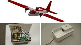 Long range UAV (top) with adapted ImPROV package (bottom, assembled with 3D-printed pieces) (Jean-Luc Liardon 2017).